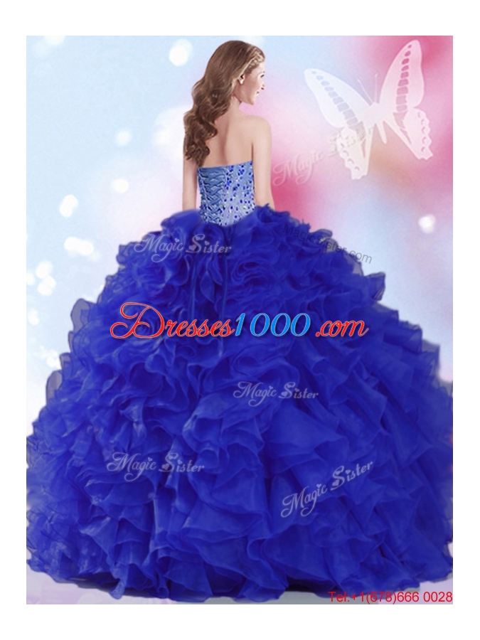 Classical Organza Beaded and Ruffled Quinceanera Dress in Royal Blue