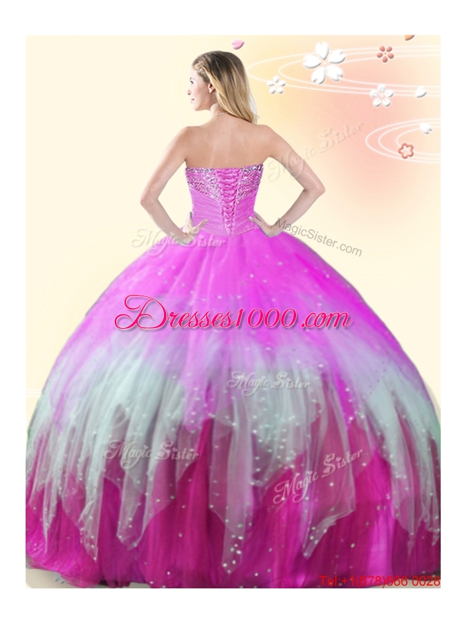 Fashionable Tulle Beaded Sweet 16 Dress in Rainbow Colored
