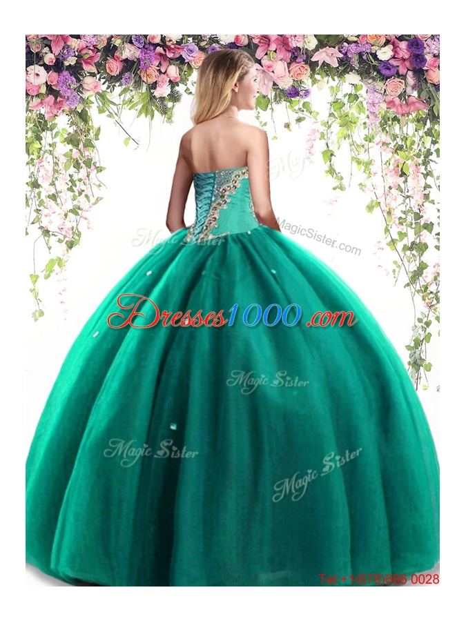 Gorgeous Puffy Skirt Tulle Beaded Turquoise Quinceanera Dress