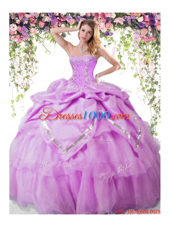 Latest Bubble and Beaded Lilac Quinceanera Dress in Organza