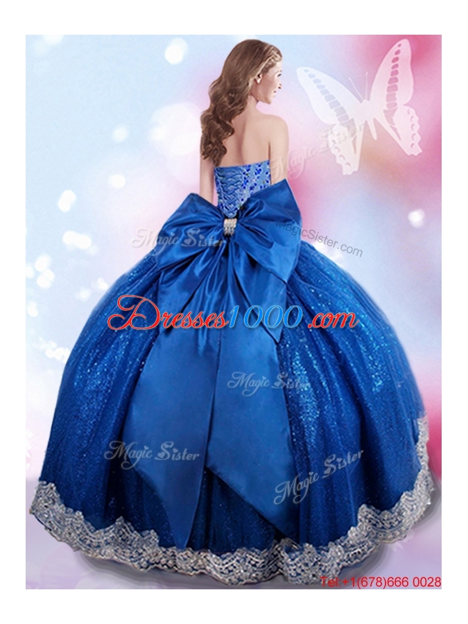 New Arrivals Bowknot Royal Blue Quinceanera Dress with Beaded Bodice