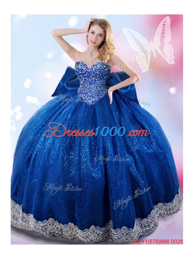 New Arrivals Bowknot Royal Blue Quinceanera Dress with Beaded Bodice