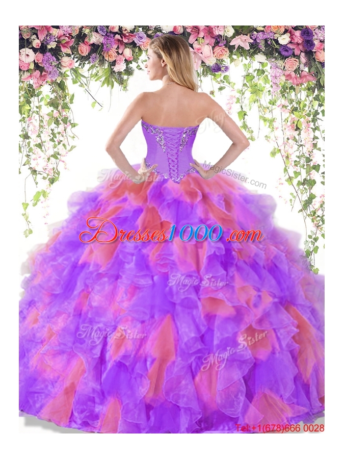 Pretty Ruffled and Beaded Two Tone Quinceanera Dress in Organza