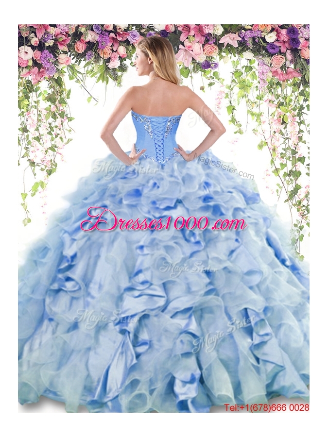 Classical Beaded and Ruffled Apple Green Sweet 16 Dress in Organza