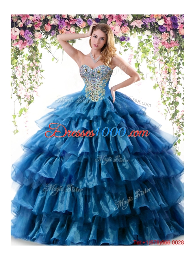 Classical Organza Beaded Sweet 16 Dress with Ruffled Layers
