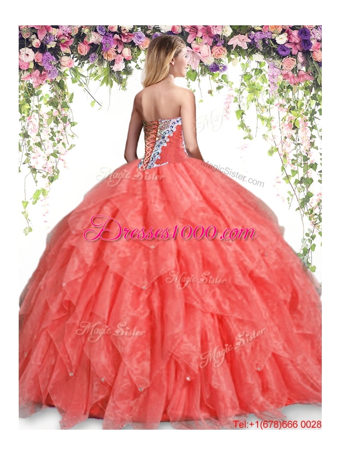 Discount Orange Red Quinceanera Dress with Beading and Ruffles