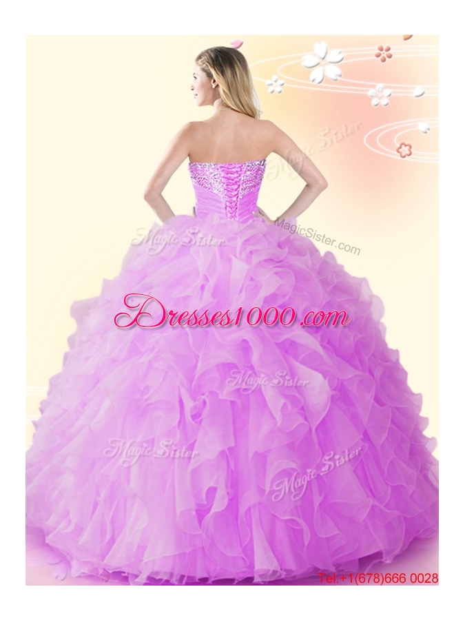 Elegant Beaded and Ruffled Lilac Sweet 15 Dress in Organza