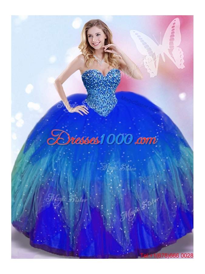 Perfect Big Puffy Royal Blue Quinceanera Dress with Beaded Bodice