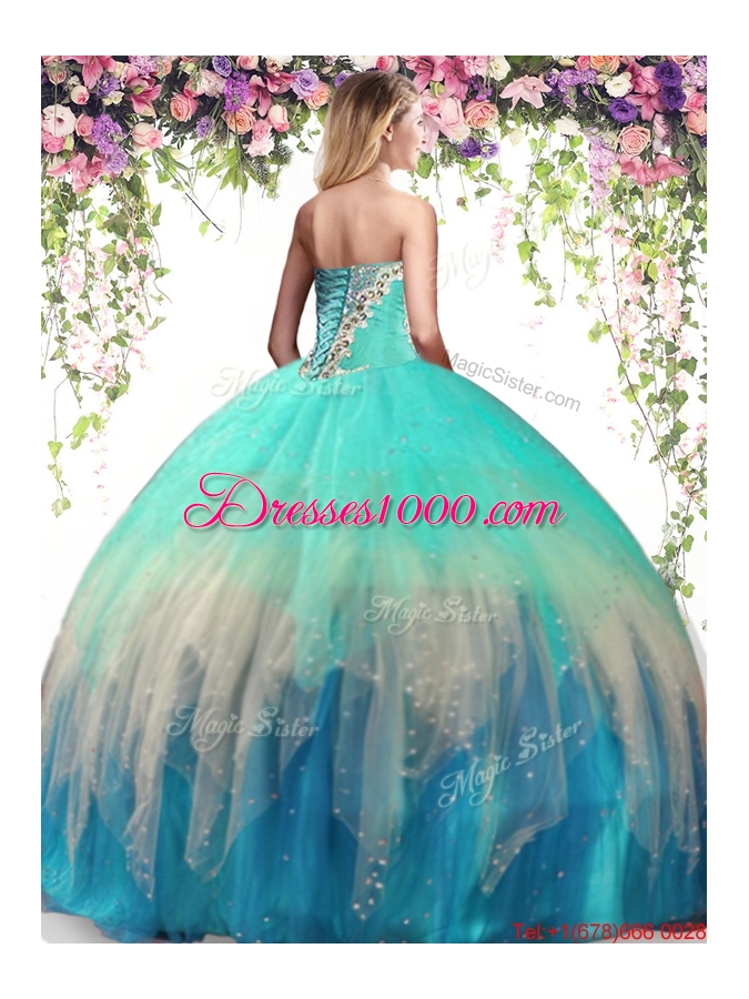 Romantic Big Puffy Tulle Multi Color Quinceanera Dress with Beading