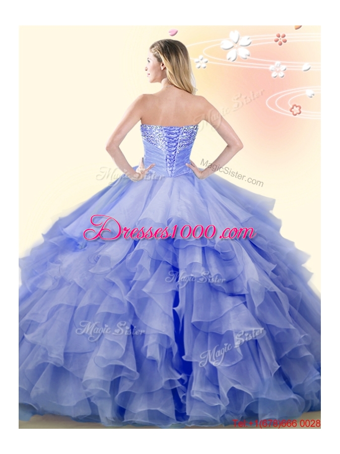Wonderful Ruffled and Beaded Baby Blue Sweet 16 Dress in Organza