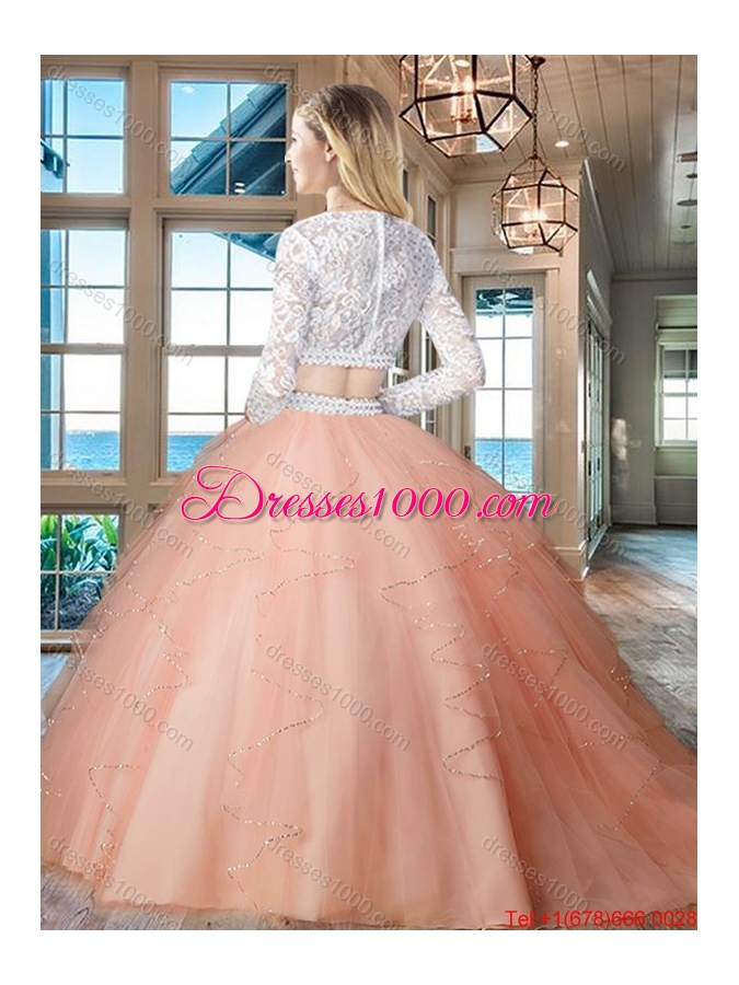 Designer See Through Zipper Up Aqua Blue Quinceanera Dress with Long Sleeves
