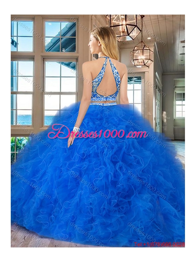 Exquisite Brush Train Ruffled Beaded Bodice Red Quinceanera Dress in Tulle