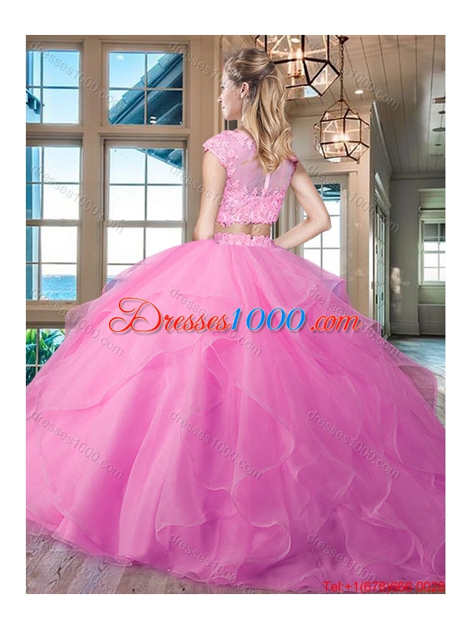 Latest Two Piece Brush Train Ruffled Organza Quinceanera Dress in Lavender