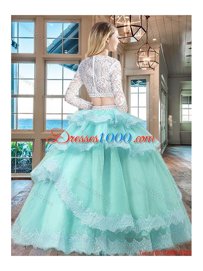 New Style Two Piece Scoop Lavender Quinceanera Dress in Tulle and Lace
