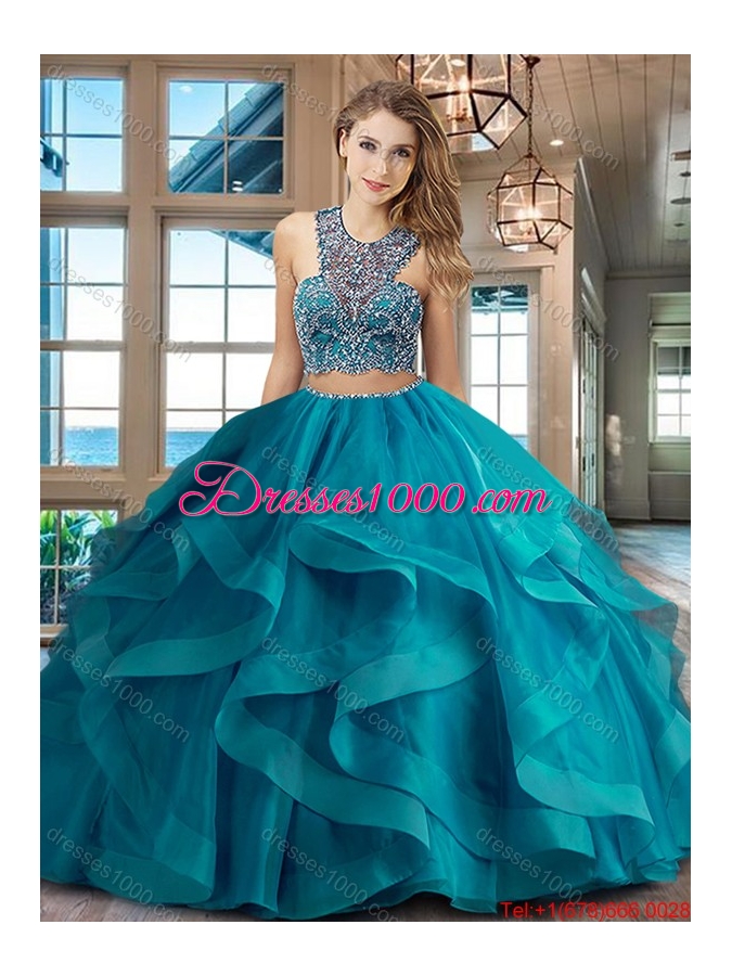 Beautiful Two Piece Brush Train Fuchsia Quinceanera Dress with Criss Cross