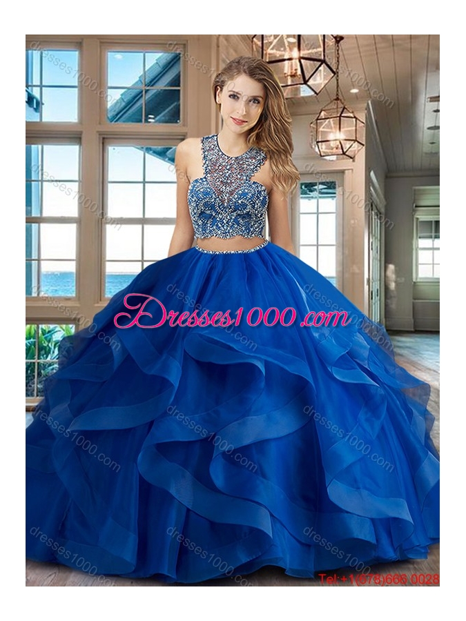 Beautiful Two Piece Brush Train Fuchsia Quinceanera Dress with Criss Cross
