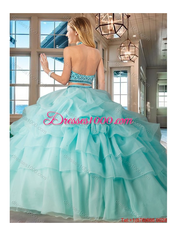Most Popular Two Piece Lavender Brush Train Quinceanera Dress with Beading and Bubbles