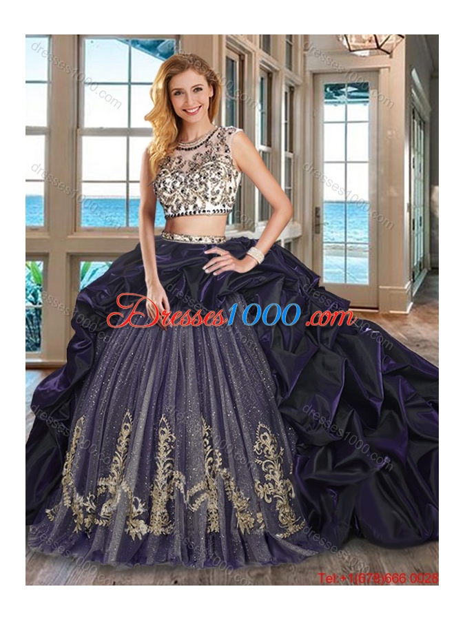 Perfect Embroideried and Bubble Burgundy Quinceanera Dress with Brush Train
