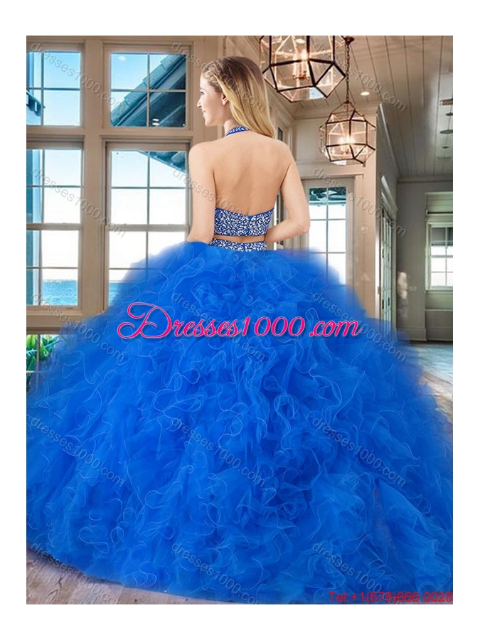 Perfect Ruffled and Beaded Fuchsia Quinceanera Dress with Brush Train