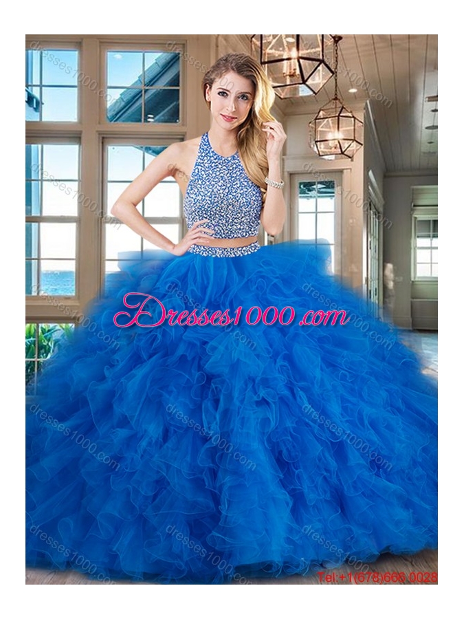 Perfect Ruffled and Beaded Fuchsia Quinceanera Dress with Brush Train