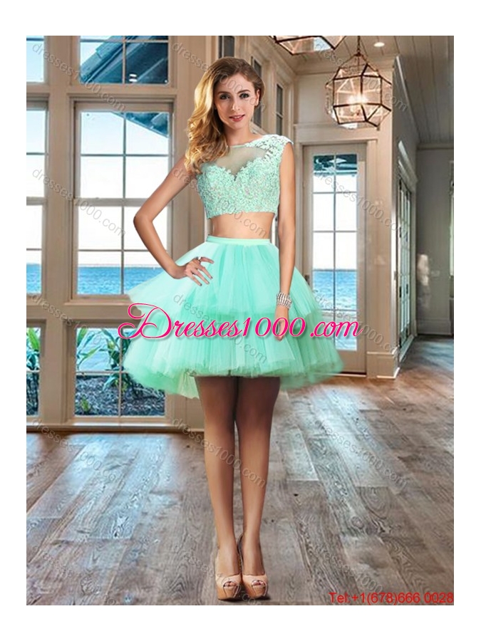 Best Selling Applique Cap Sleeves Detachable Quinceanera Dress in Apple Green