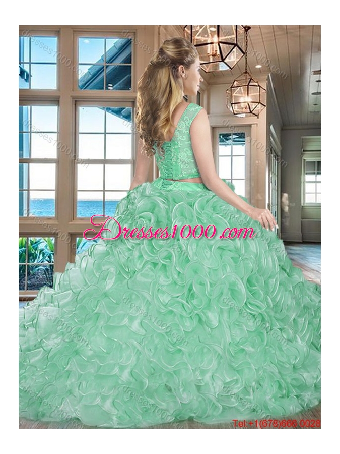 Best Selling Really Puffy Brush Train Organza Pink Quinceanera Dress with Lace