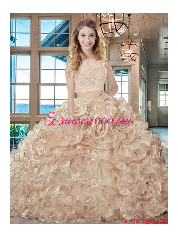 Best Selling Really Puffy Brush Train Organza Pink Quinceanera Dress with Lace