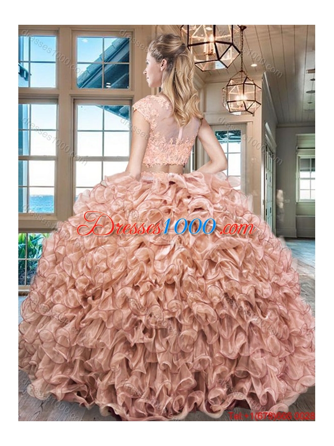 Cheap Two Piece Ruffled and Beaded Zipper Up Quinceanera Gown in Baby Blue