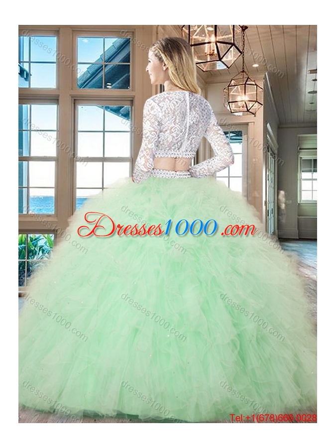 Classical Two Piece Beaded Decorated Waist Ruffled Light Blue Quinceanera Dress
