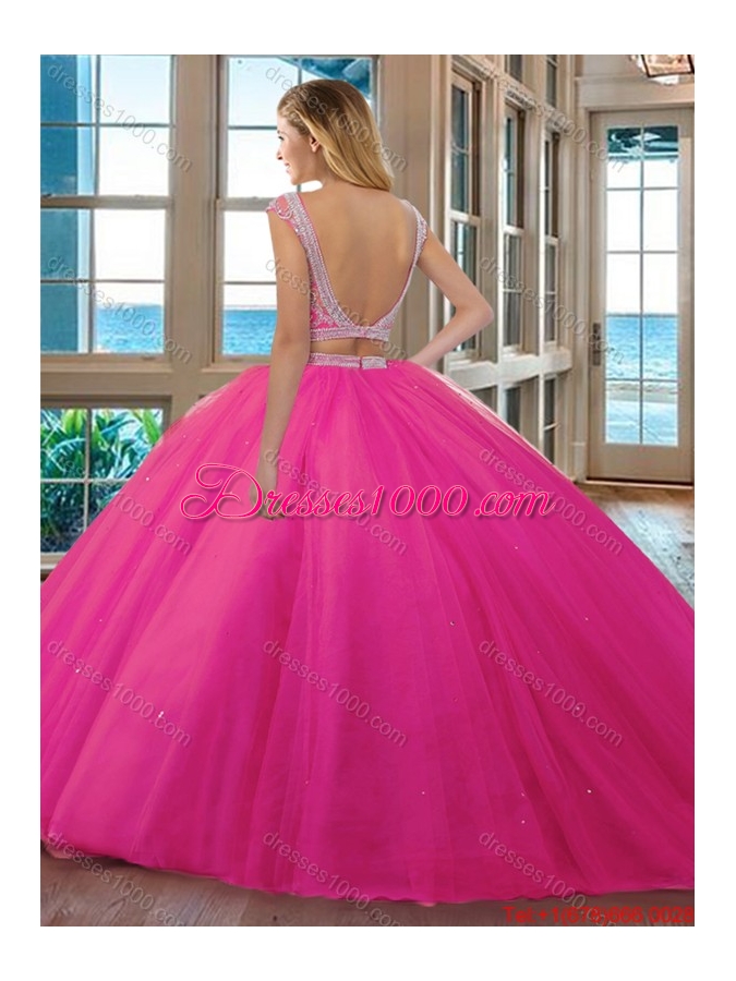 Elegant Puffy Skirt Scoop Cap Sleeves Quinceanera Dress with Ruffles and Beading