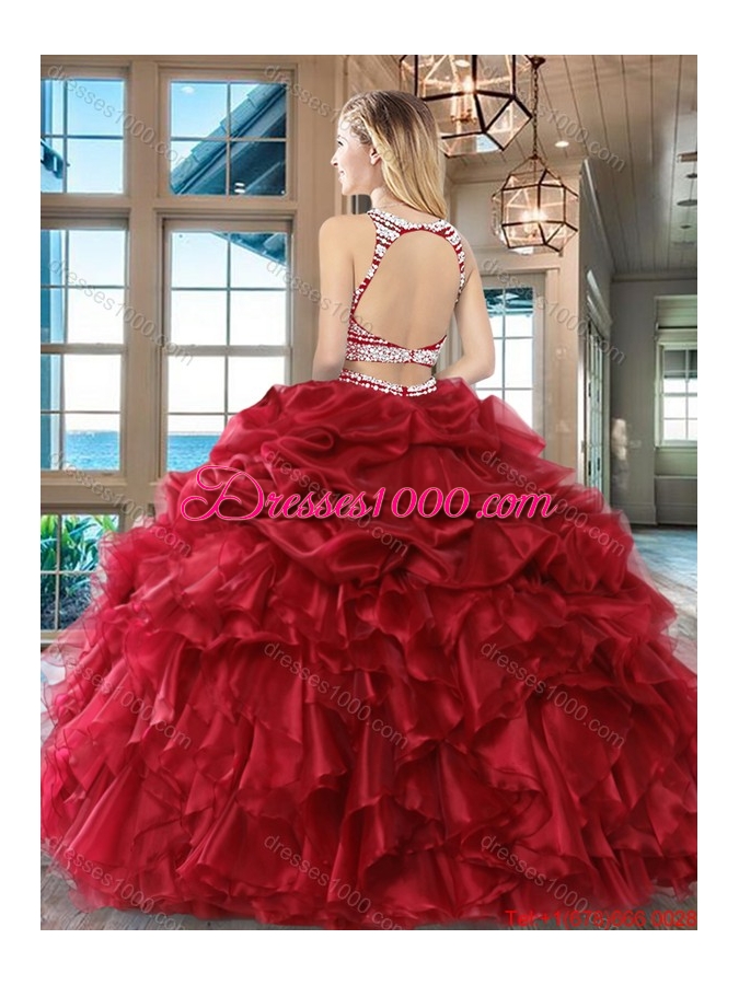 Elegant Two Piece Beaded Bodice Quinceanera Dress with Pick Ups and Ruffles