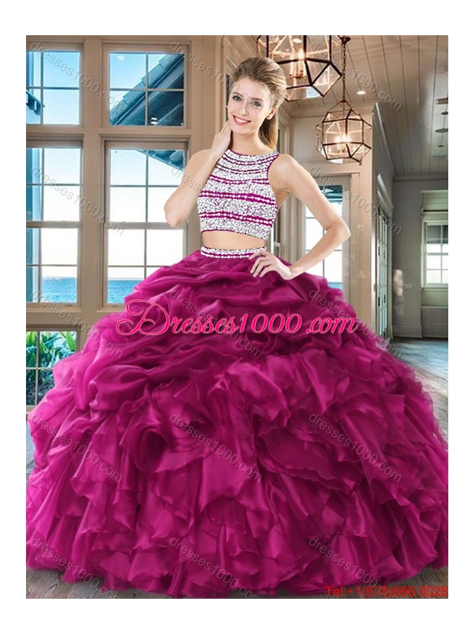 Elegant Two Piece Beaded Bodice Quinceanera Dress with Pick Ups and Ruffles