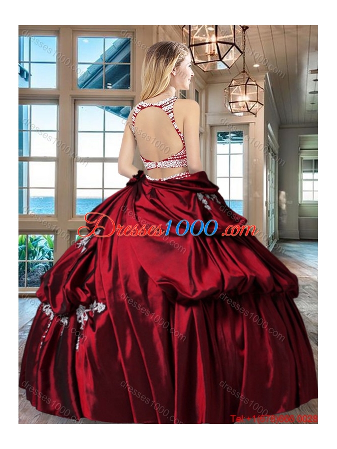 Hot Sale Taffeta Wine Red Quinceanera Dress with Beaded Bodice and Bubbles