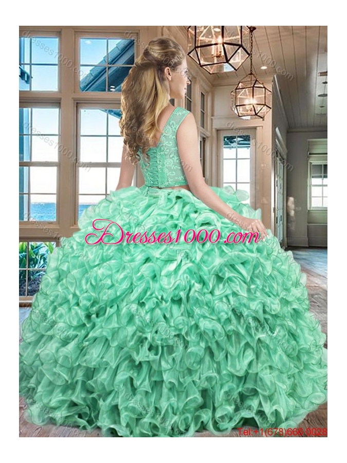 Hot Sale Two Piece Laced Floor Length Lavender Quinceanera Dress in Organza