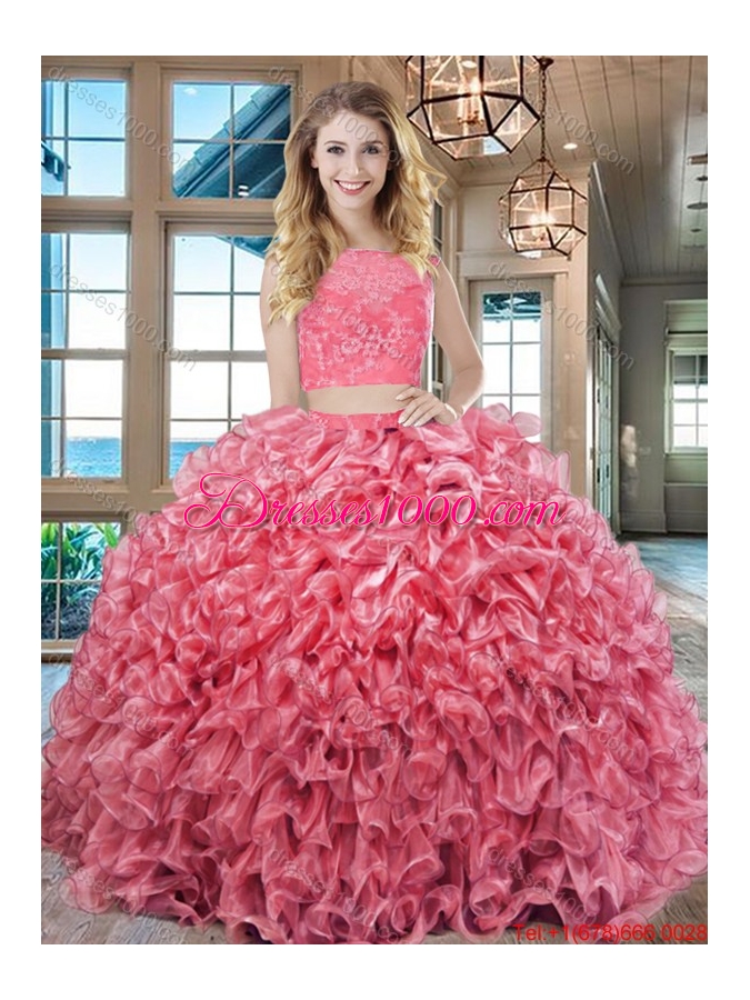 Hot Sale Two Piece Laced Floor Length Lavender Quinceanera Dress in Organza