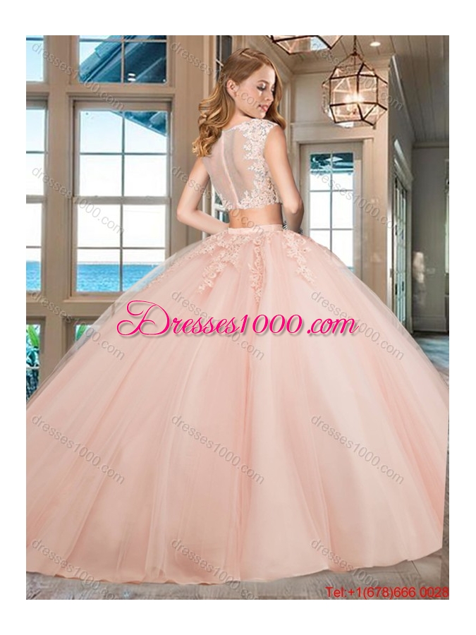 Hot Sale Zipper Up Applique Aqua Blue Quinceanera Dress with Cap Sleeves