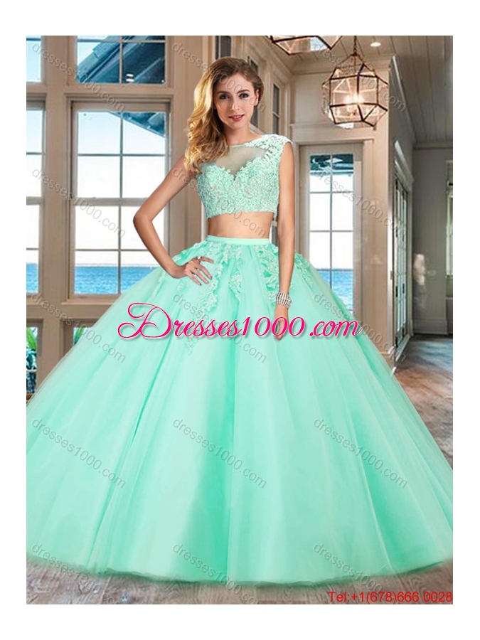 Hot Sale Zipper Up Applique Aqua Blue Quinceanera Dress with Cap Sleeves