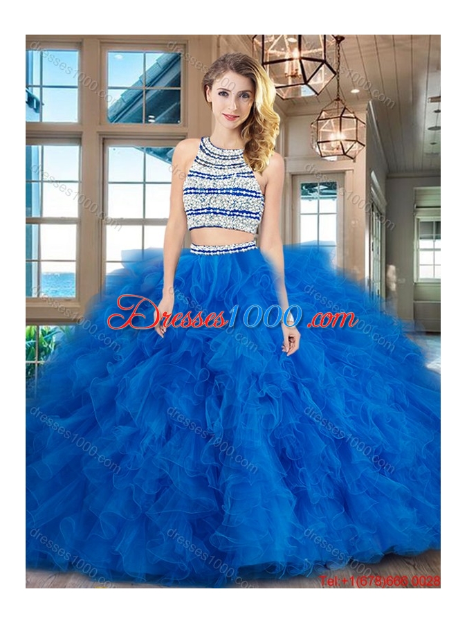Most Popular Open Back Tulle Quinceanera Dress with Ruffles and Beading