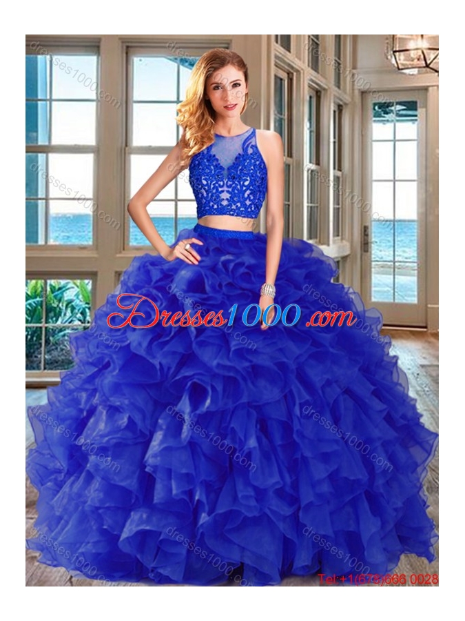 Perfect Aqua Blue Zipper Up Quinceanera Dress with Ruffles and Appliques