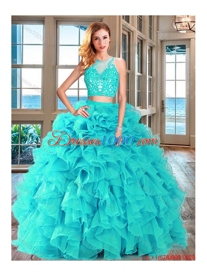 Perfect Aqua Blue Zipper Up Quinceanera Dress with Ruffles and Appliques