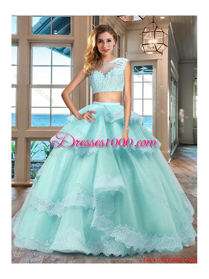 Unique Two Piece Lavender Quinceanera Dress with Lacework and Ruffled Layers