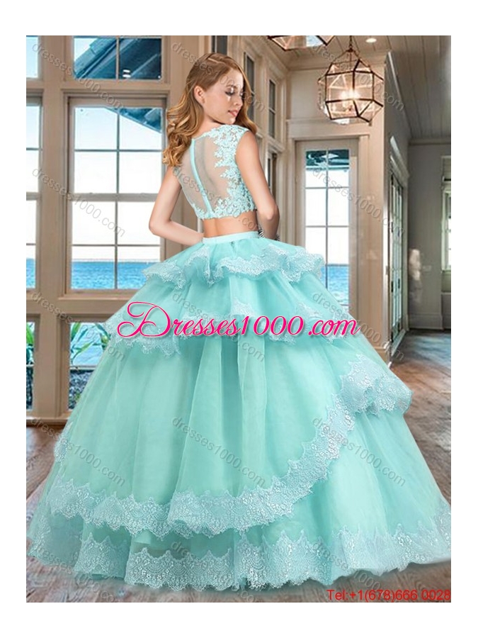 Unique Two Piece Lavender Quinceanera Dress with Lacework and Ruffled Layers