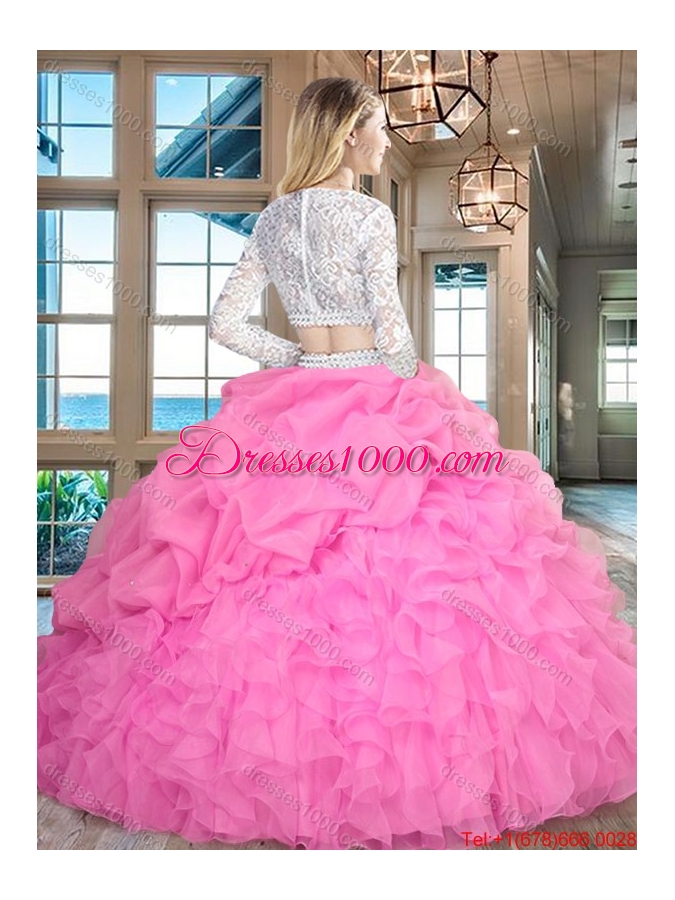 Cheap Beaded Laced Ruffled and Bubble Zipper Up Quinceanera Dress in Gold