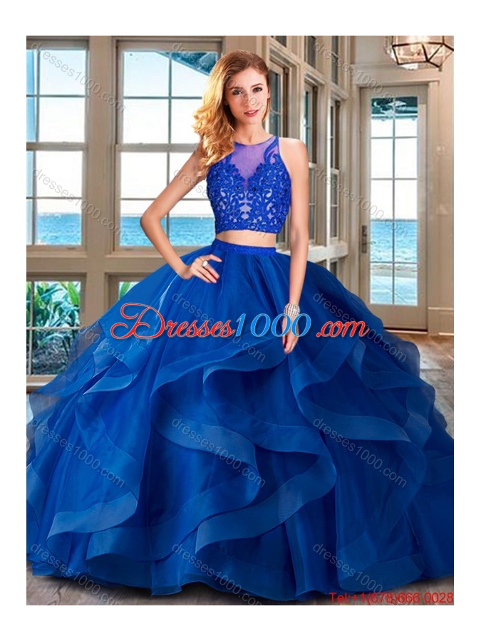 Discount Ruffled and Applique Zipper Up Quinceanera Gown with Brush Train