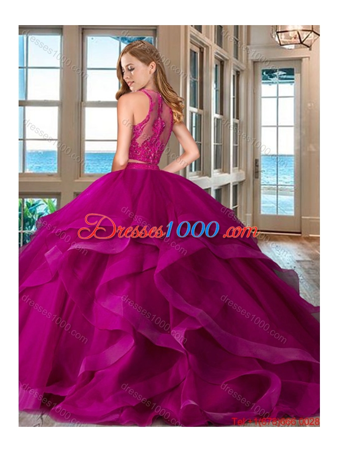 Discount Ruffled and Applique Zipper Up Quinceanera Gown with Brush Train