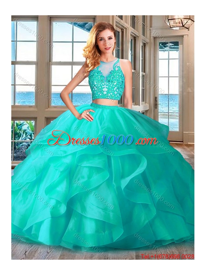 Discount Ruffled and Applique Zipper Up Quinceanera Gown with Brush Train