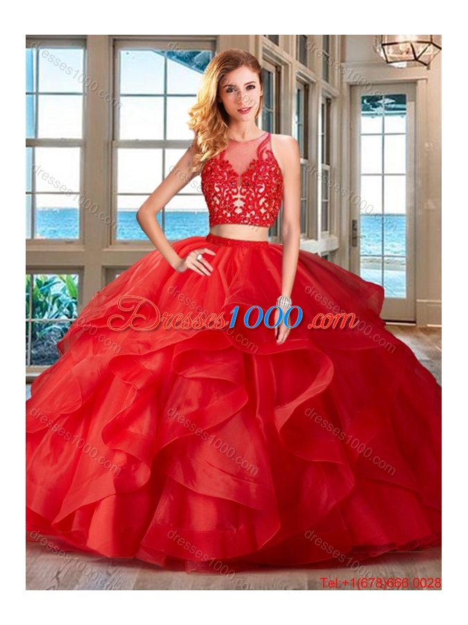 Discount Ruffled and Applique Zipper Up Quinceanera Gown with Brush Train