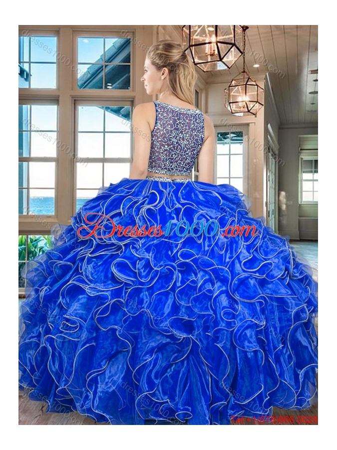 Most Popular Two Piece Side Zipper Red Quinceanera Dress in Organza