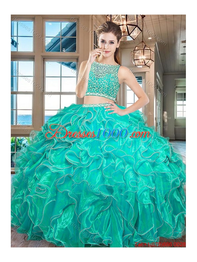 Most Popular Two Piece Side Zipper Red Quinceanera Dress in Organza