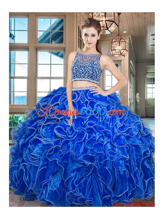 Most Popular Two Piece Side Zipper Red Quinceanera Dress in Organza